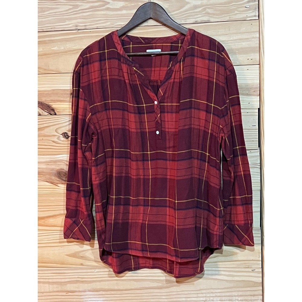 Westbound Plaid Rust Red Light Flannel Hi-Lo Pleated Tunic Blouse Women's XL
